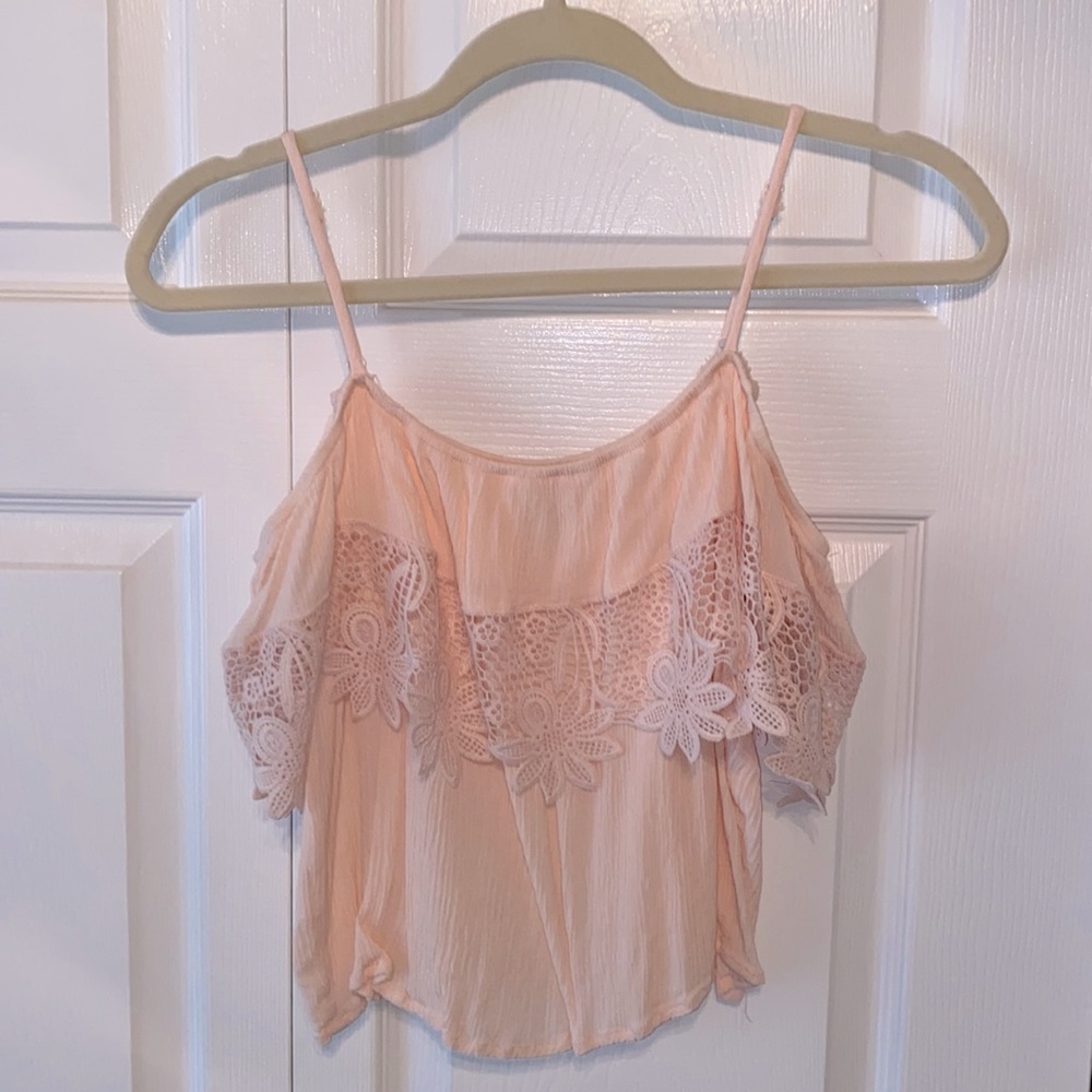 Forever 21 Light Pink Floral Off the Shoulder Crop Top